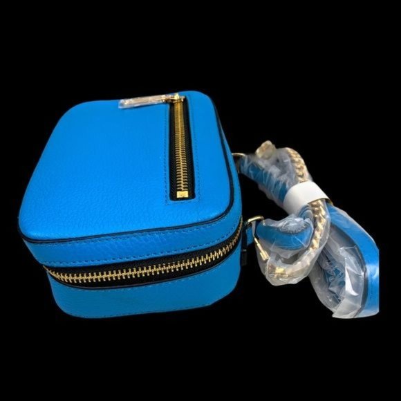 NWT Milly Bright Blue Gold Genuine Pebbled Leather Mini Satchel Purse Handbag - Picture 10 of 12